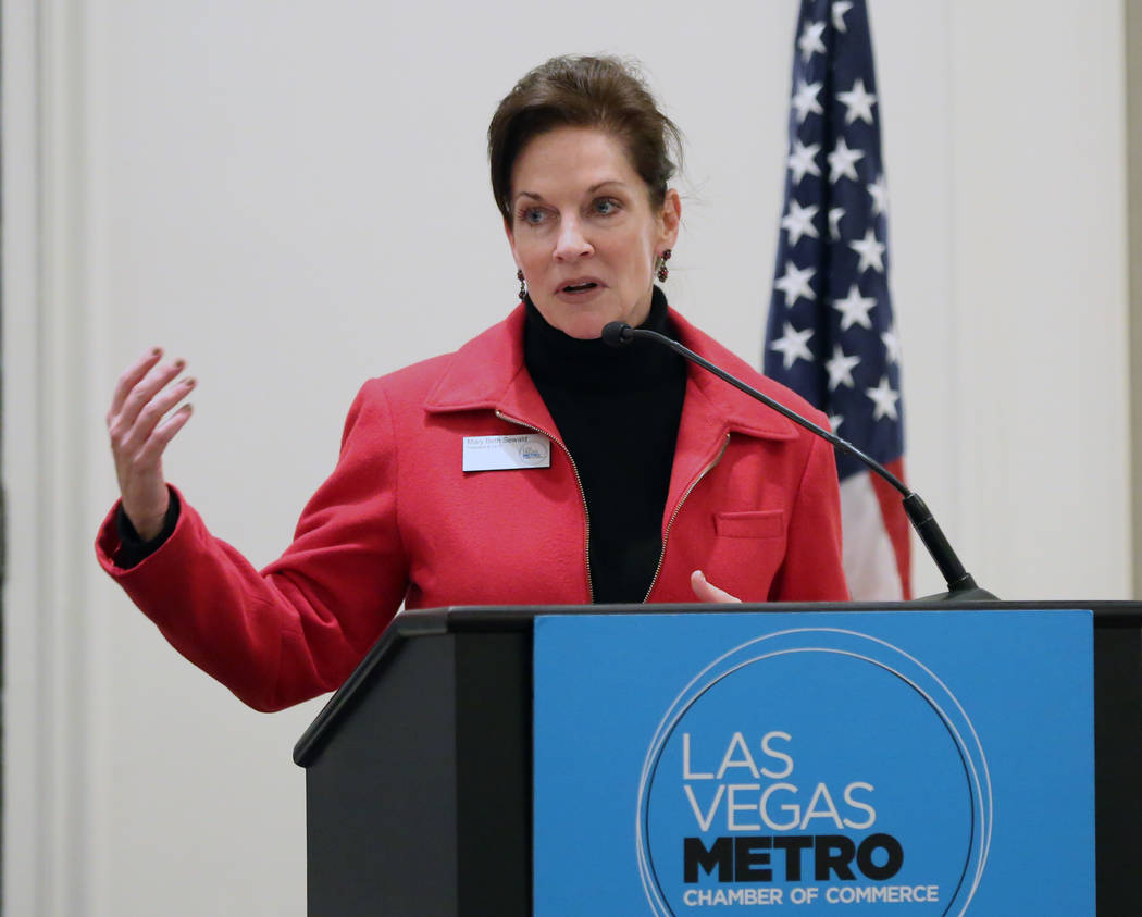 Mary Beth Sewald, president and CEO of the Las Vegas Chamber of Commerce, speaks during the Las ...