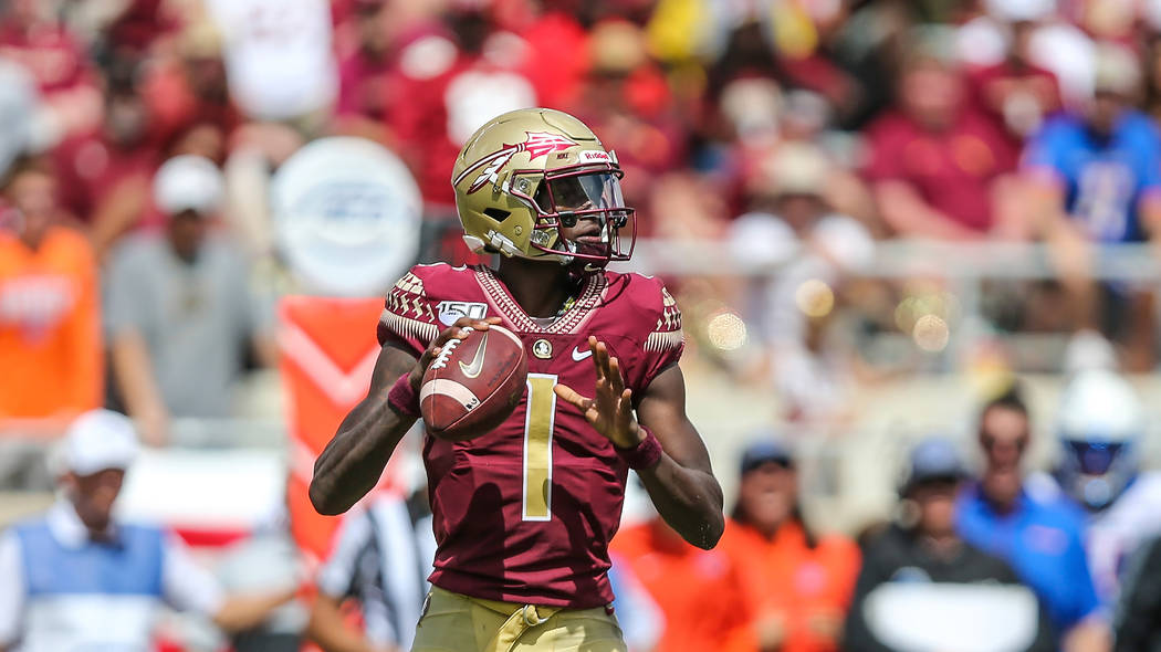 Florida State quarterback James Blackman (1) looks for a receiver during the second half of an ...