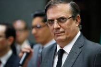 FILE - In this Aug. 5, 2019 file photo, Mexican Foreign Minister Marcelo Ebrard gives a news co ...