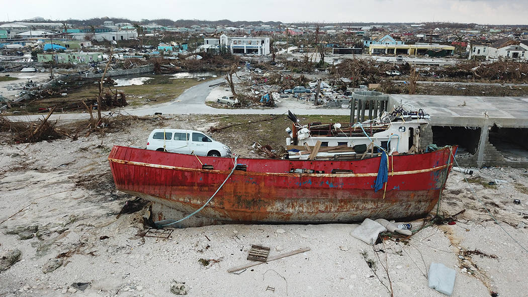 A boat sits grounded in the aftermath of Hurricane Dorian, in Marsh Harbor, Abaco Island, Baham ...