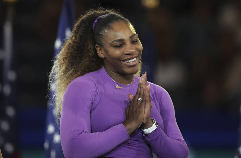 Serena Williams, of the United States, answers questions during an interview after losing to Bi ...
