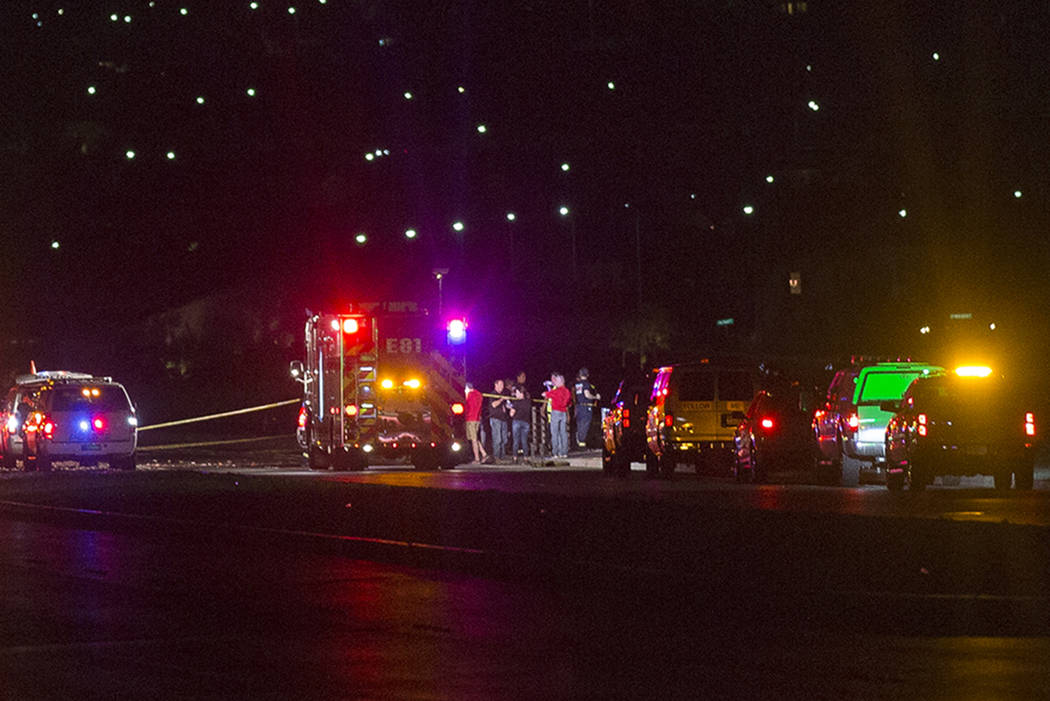 The scene where an airplane crashed just south of the Henderson Executive Airport in Henderson, ...