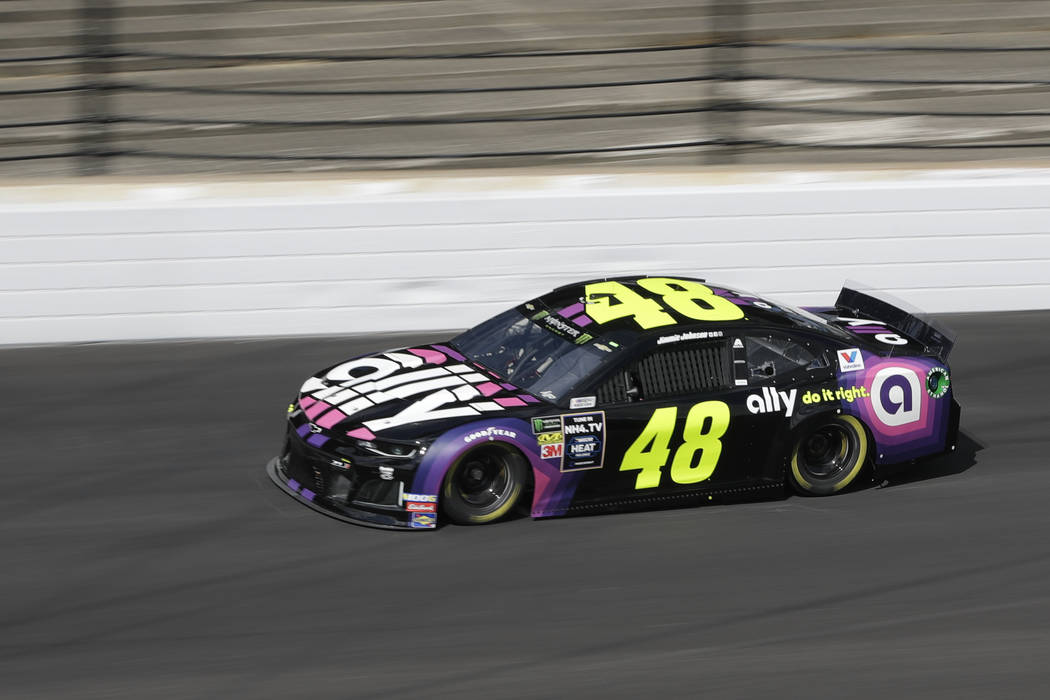 Monster Energy NASCAR Cup Series driver Jimmie Johnson drives into turn one during practice for ...