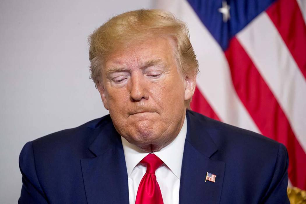 President Donald Trump pauses while speaking during a bilateral meeting with Egyptian President ...