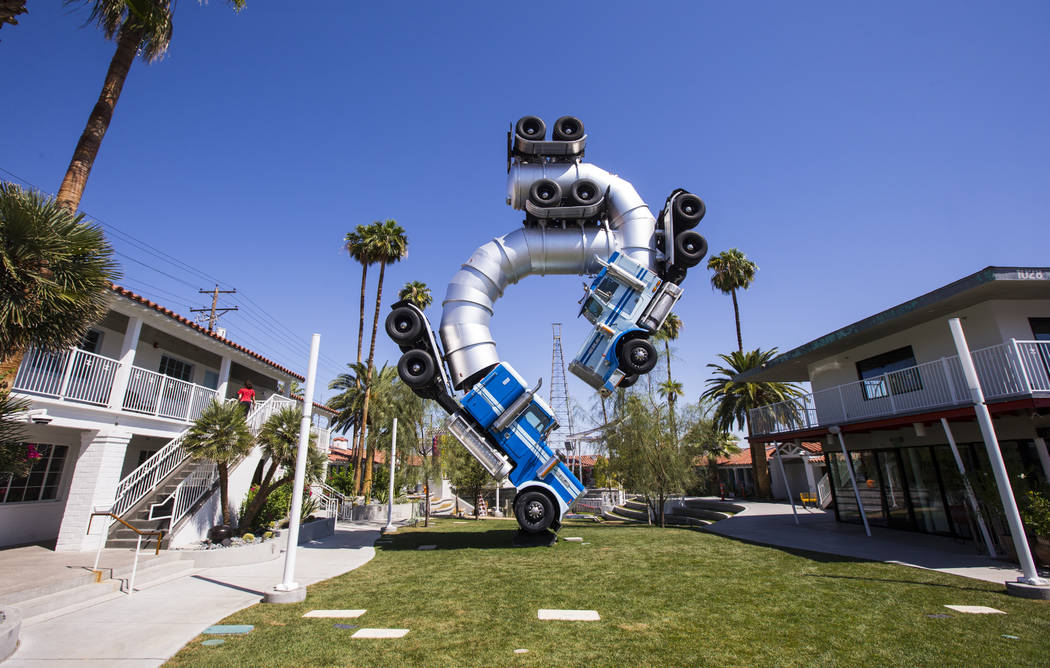 The Big Rig Jig art installation at Fergusons Downtown at Fremont and 11th streets in Las Vegas ...