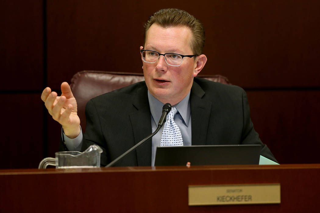 Sen. Ben Kieckhefer, R-Reno, asks a question during a Finance Committee meeting in the Legislat ...