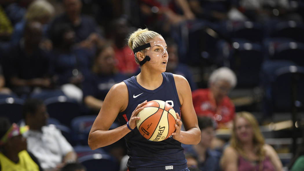 Washington Mystics forward Elena Delle Donne holds the ball during the first half of an WNBA ba ...