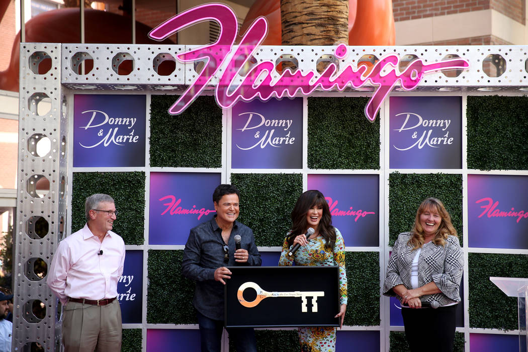 Strip headliners Donny and Marie Osmond receive a Key to The Las Vegas Strip as Caesars Enterta ...