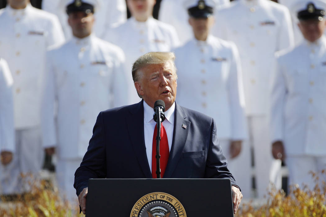 President Donald Trump speaks during a ceremony in observance of the 18th anniversary of the Se ...