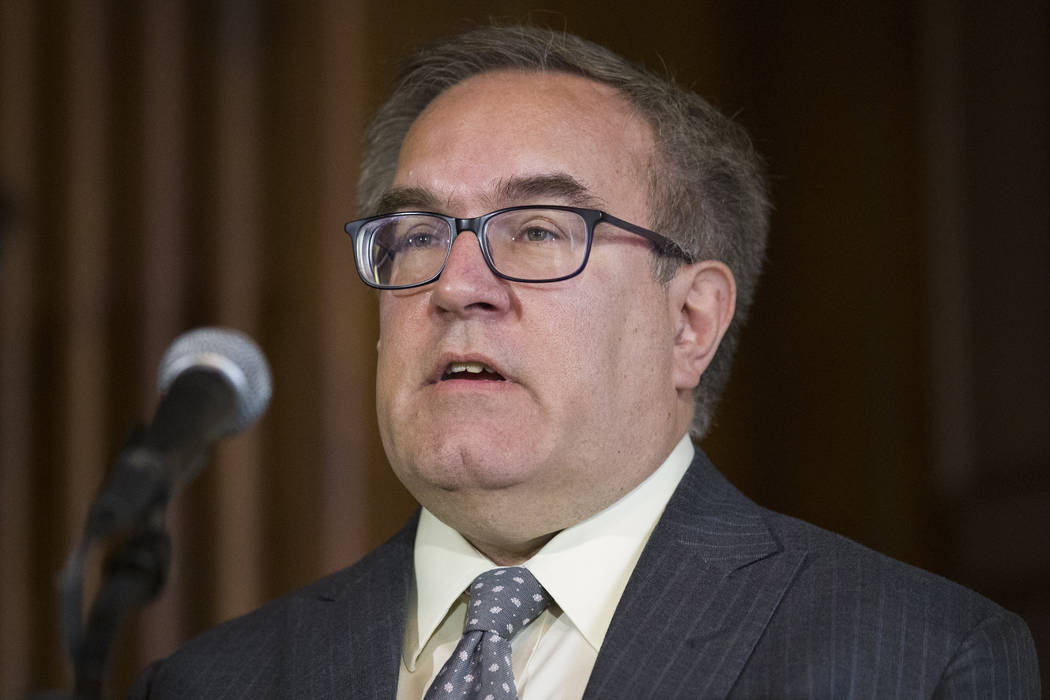 EPA administrator Andrew Wheeler speaks at the Environmental Protection Agency, June 19, 2019, ...