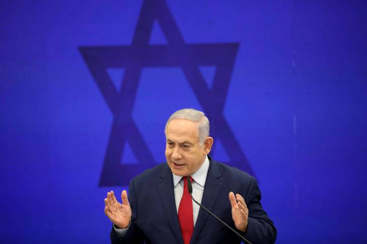 Israeli Prime Minister Benjamin Netanyahu speaks during a press conference in Tel Aviv, Israel, ...