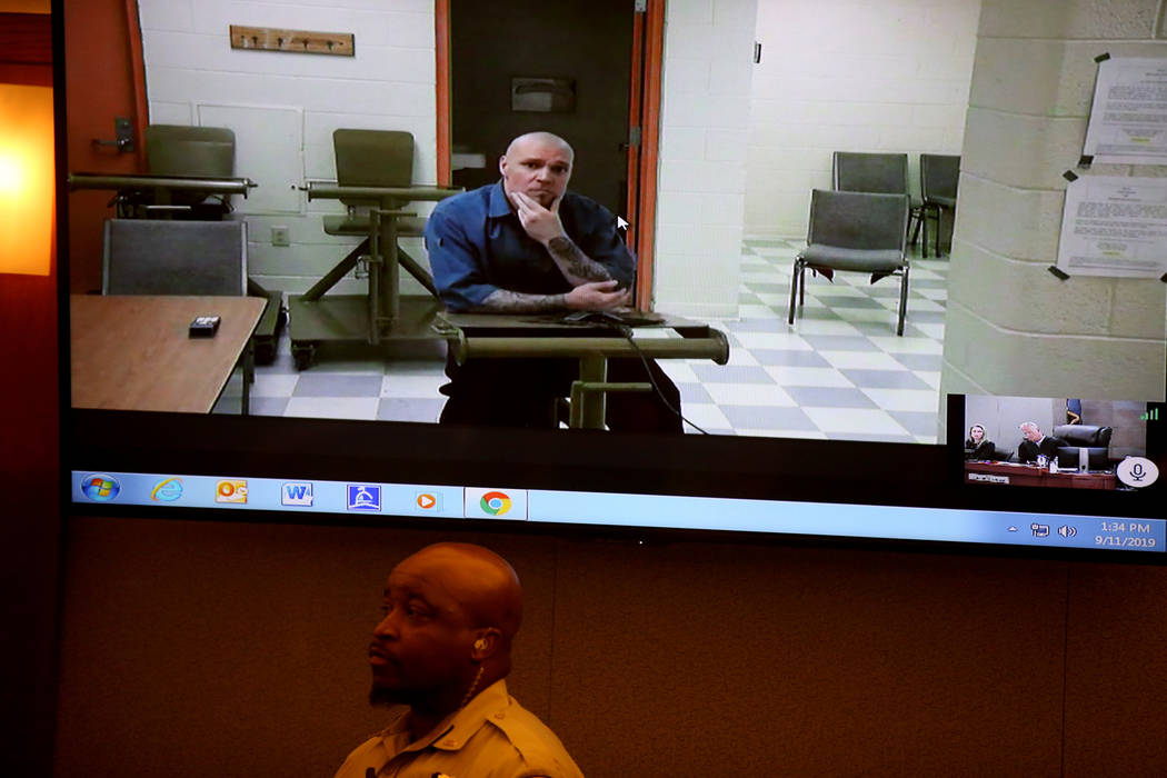 Robert "Coco" Standridge, 37, appears in court via video at the Regional Justice Cent ...