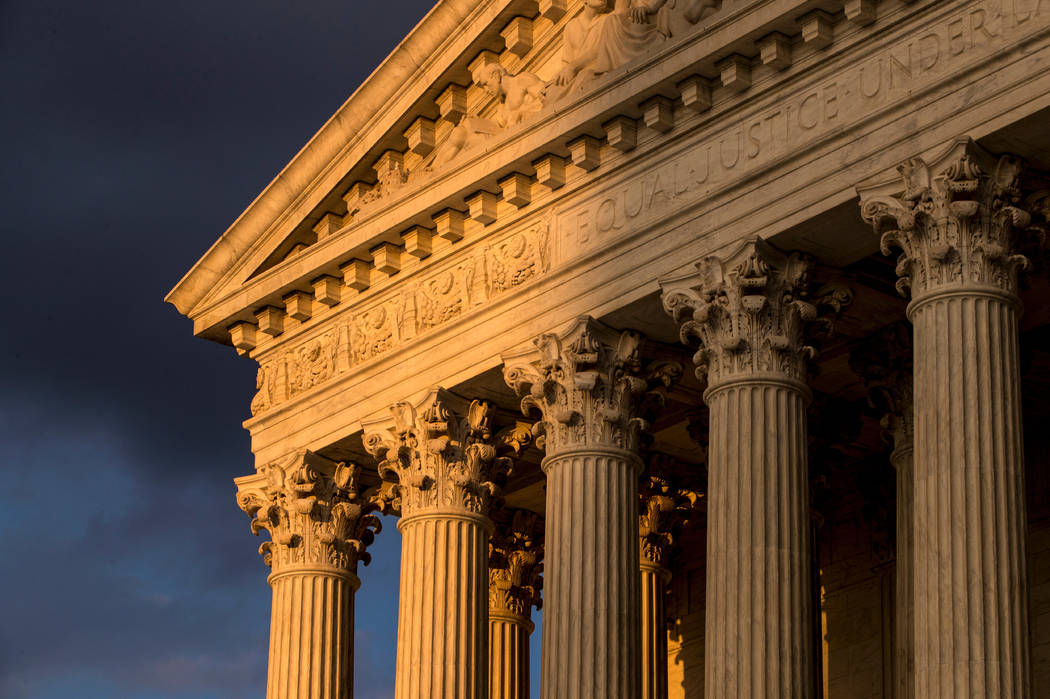 FILE - In this Oct. 10, 2017, file photo, the Supreme Court in Washington is seen at sunset. Th ...