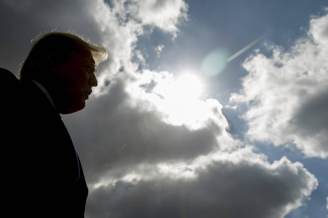 In a Oct. 27, 2018, file photo, President Donald Trump speaks to reporters in Indianapolis. An ...