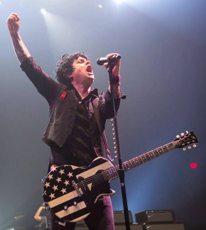 Billie Joe Armstrong of Green Day performs at the MGM Grand Garden Arena in Las Vegas, April 7, ...