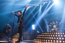 Billie Joe Armstrong, left, and Tre Cool of Green Day perform at the MGM Grand Garden Arena in ...