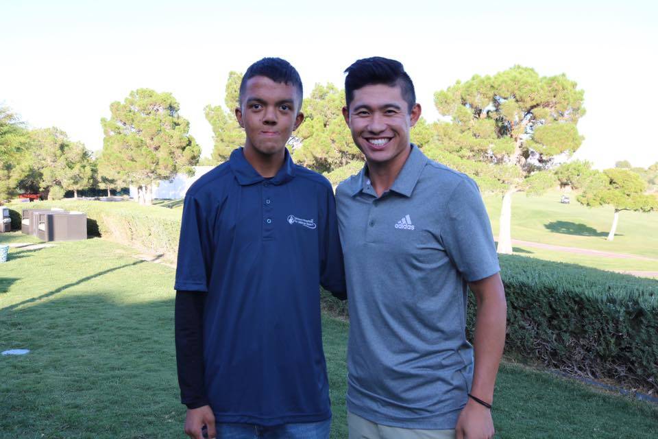 Collin Morikawa (right), an up and coming PGA Tour star and new Las Vegas resident, is shown wi ...