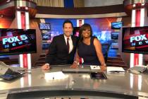 Jason Feinberg and Monica Jackson are shown on the Fox 5 news set on Jackson's final day with t ...