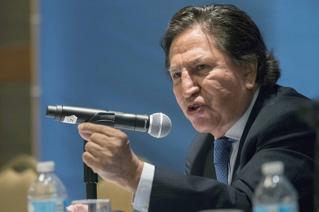 FILE - In this May 24, 2017 file photo, Peru's former President Alejandro Toledo speaks at the ...