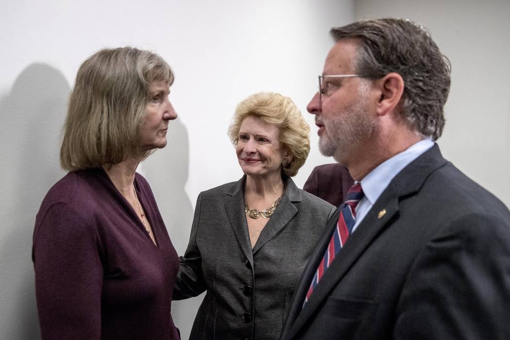 Sen. Gary Peters., right, Sen. Debbie Stabenow, D-Mich., center, and Elizabeth Whelan, the sist ...