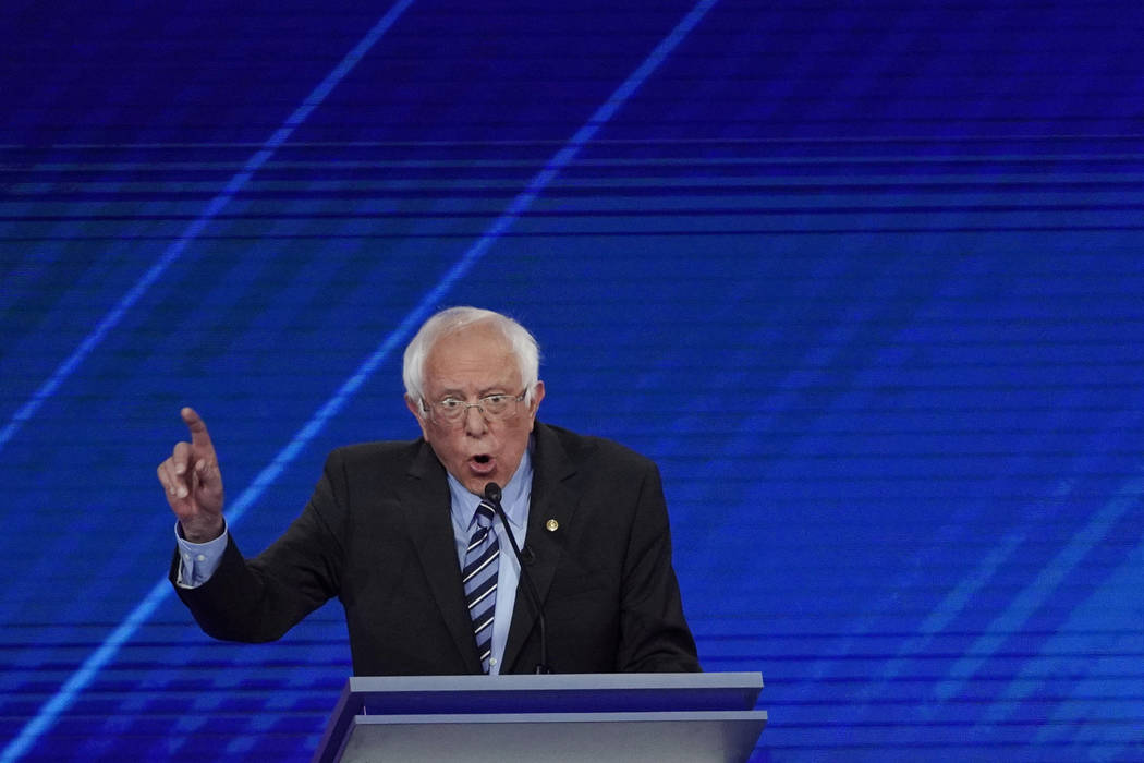 Democratic presidential candidate Sen. Bernie Sanders, I-Vt., answers a question Thursday, Sept ...
