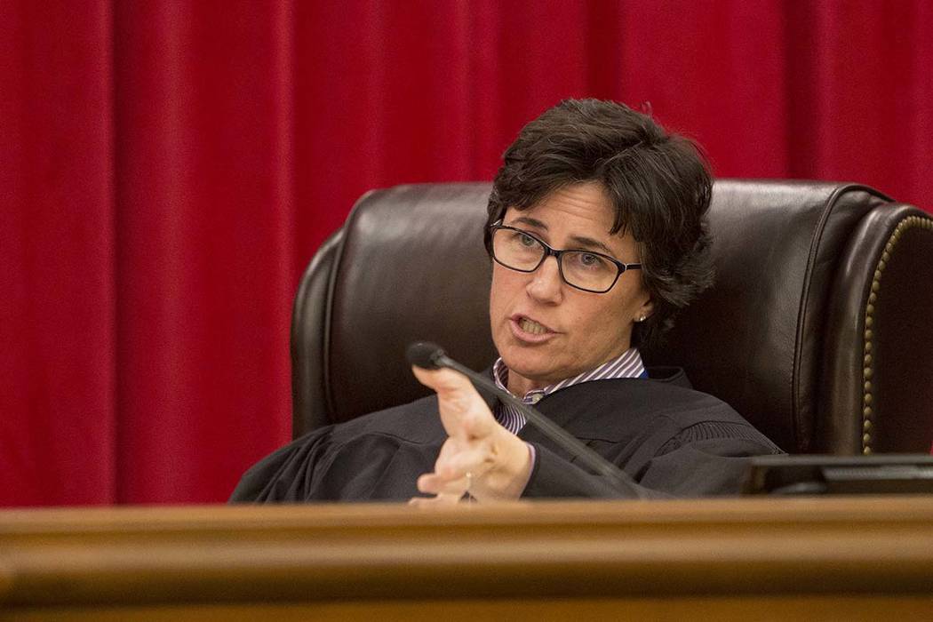 Nevada Supreme Court Justice Lidia Stiglich asks a question during arguments in Las Vegas on Ja ...