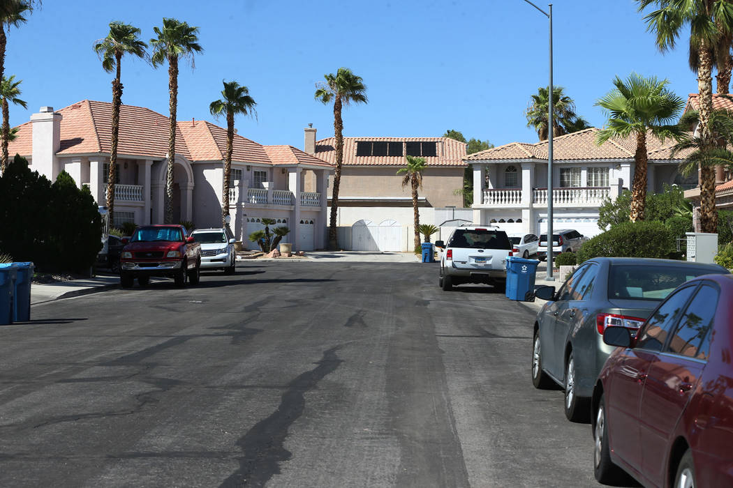 The view from Bahama Bay Court in Las Vegas where a home was converted into a rehab center, Thu ...