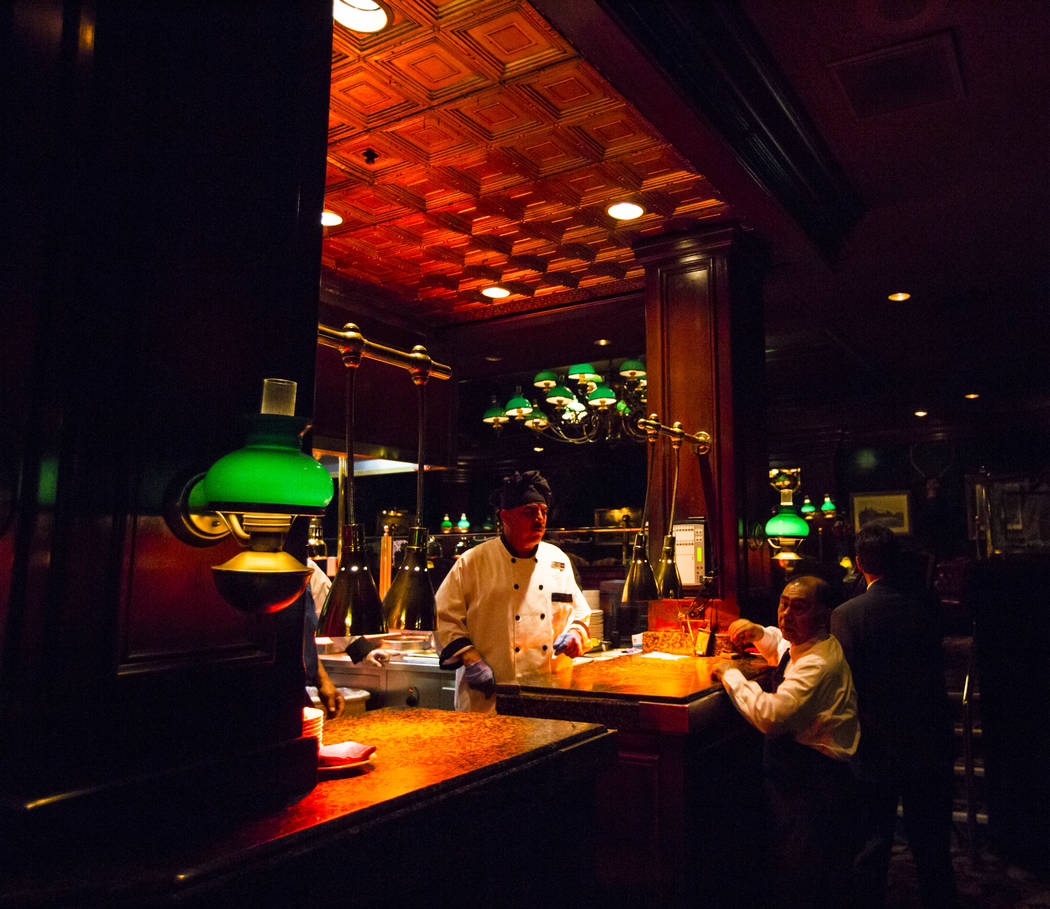 A kitchen area in the center of the dining room at The Steak House at Circus Circus in Las Vega ...