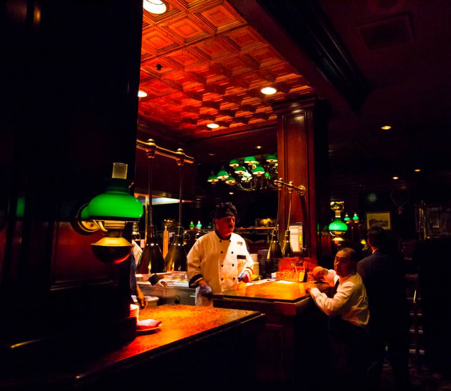 A kitchen area in the center of the dining room at The Steak House at Circus Circus in Las Vega ...