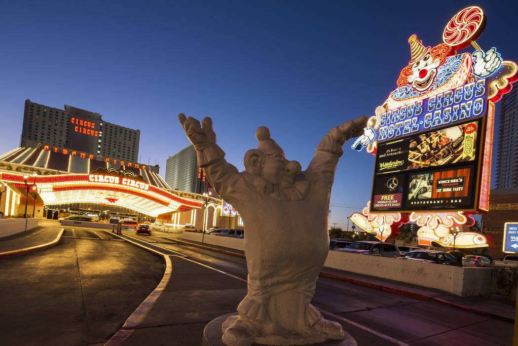 The clown marquee at the entrance to Circus Circus in Las Vegas. (Richard Brian/Las Vegas Revie ...