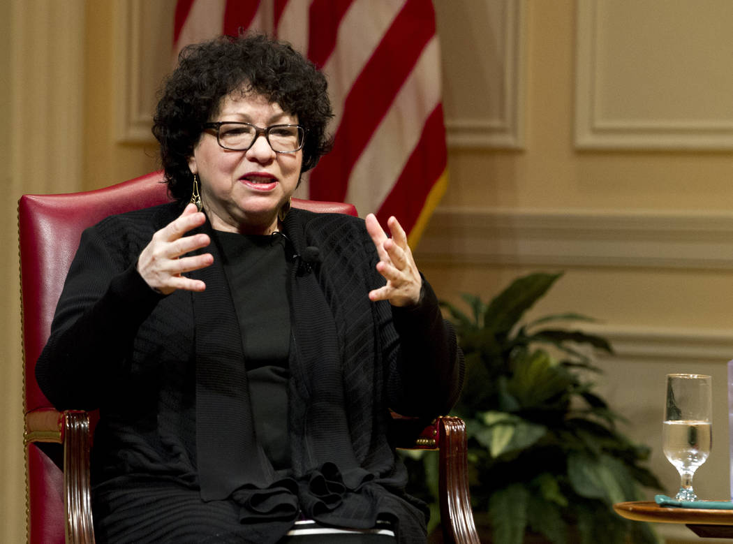 FILE- In this Feb. 14, 2019 file photo, United States Supreme Court Justice Sonia Sotomayor spe ...