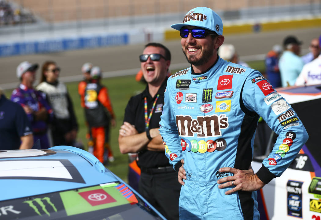 Kyle Busch prepares for a NASCAR Cup Series auto race at Las Vegas Motor Speedway, Sunday, Sept ...