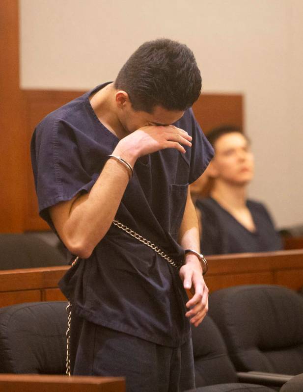 Alexander Brewer wipes away tears during his sentencing regarding a DUI crash that killed Garre ...