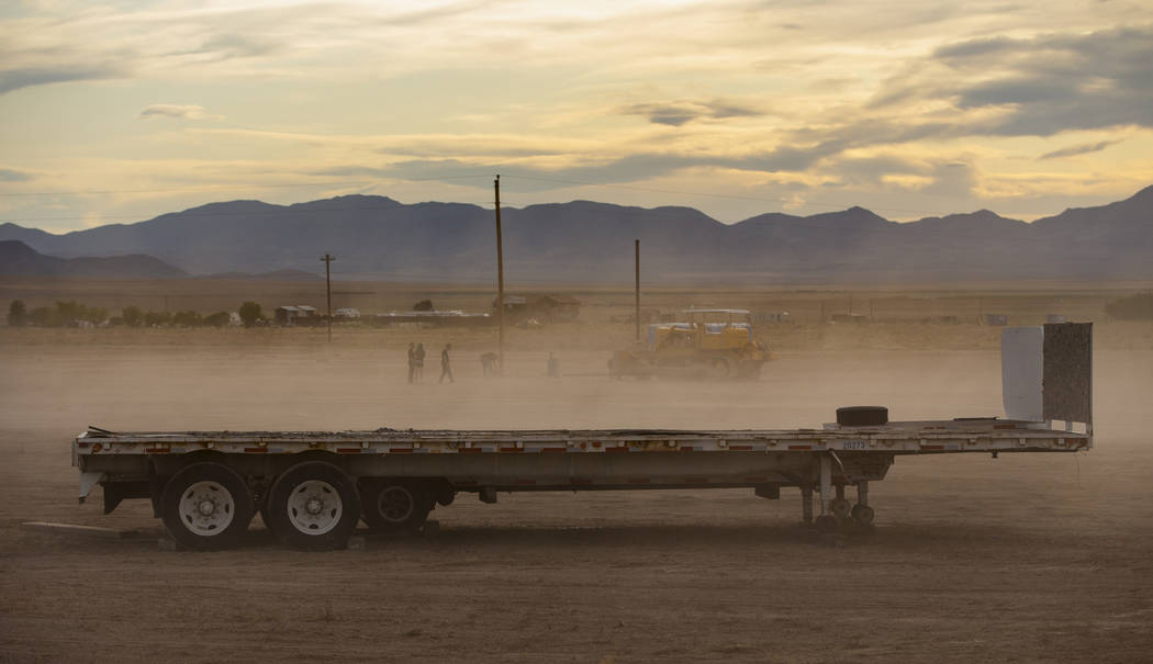 Another dust storm whips through the Alienstock festival grounds where the first stage has been ...