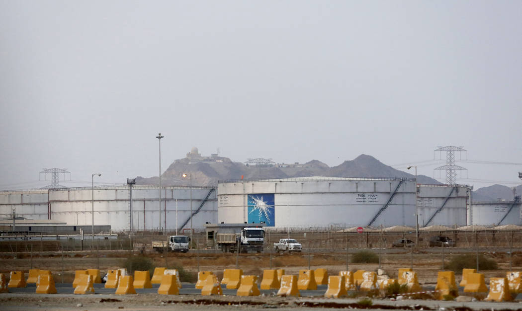 Storage tanks are seen at the North Jiddah bulk plant, an Aramco oil facility, in Jiddah, Saudi ...