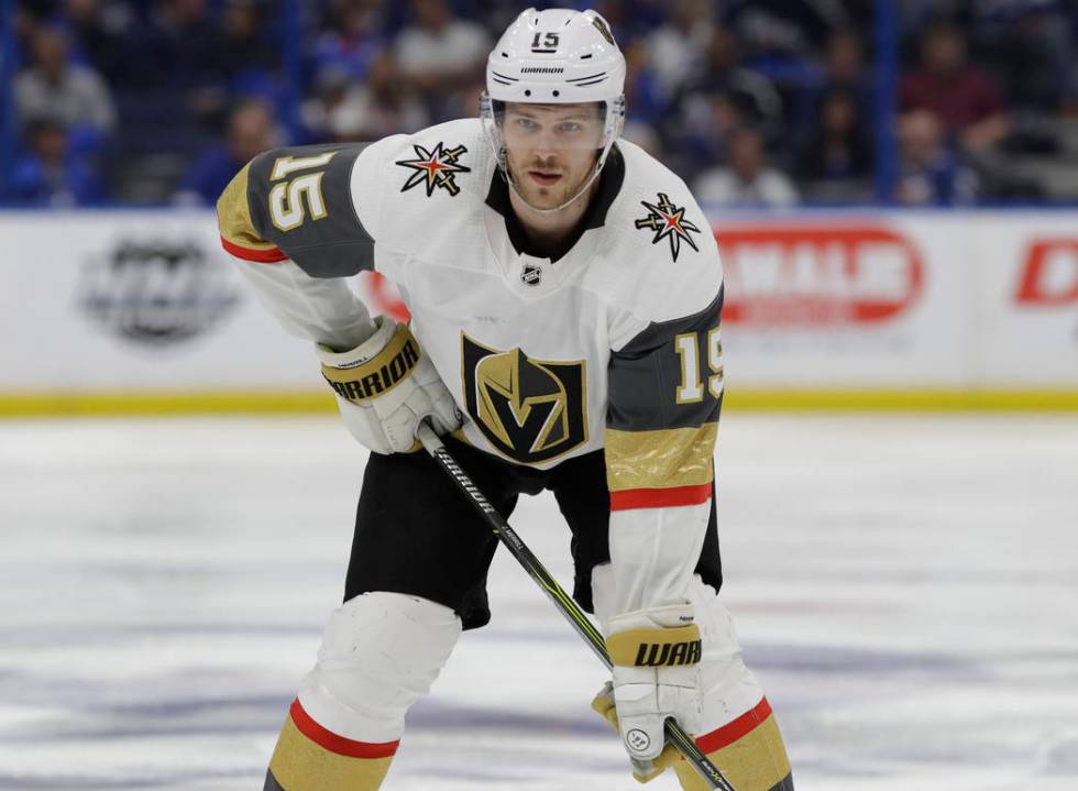 Vegas Golden Knights defenseman Jon Merrill during the third period of an NHL hockey game again ...