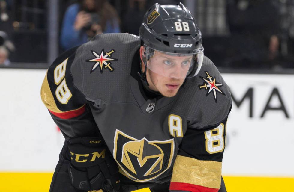 Golden Knights defenseman Nate Schmidt (88) on Friday, March 29, 2019, at T-Mobile Arena, in La ...