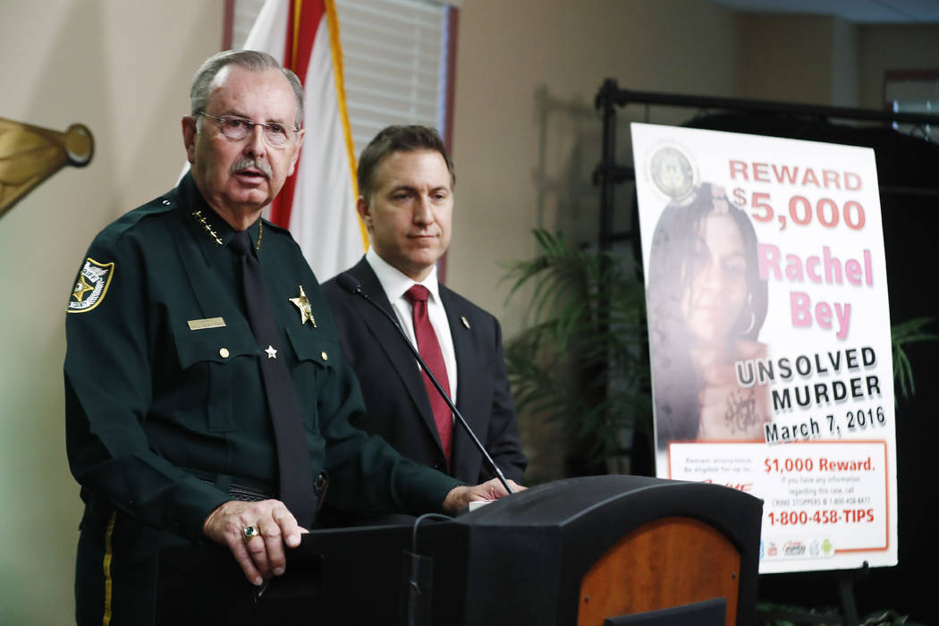 REMOVES AGE REFERENCE - Palm Beach County Sheriff Ric Bradshaw speaks during a news conference ...