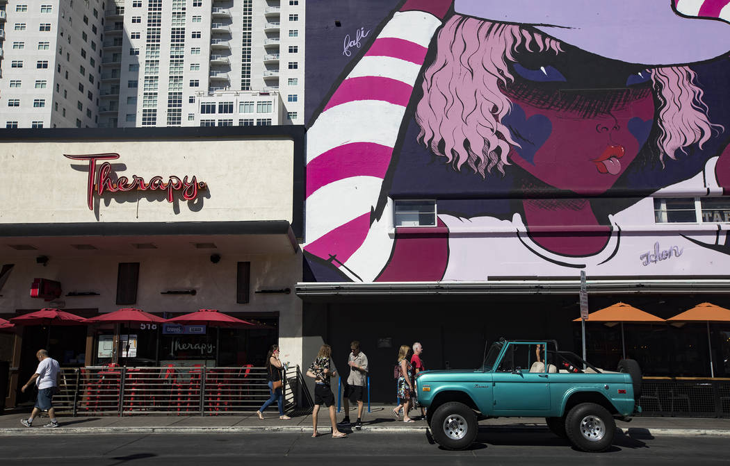 Fremont Street businesses in Downtown Las Vegas, Thursday, Sept. 12, 2019. (Rachel Aston/Las Ve ...