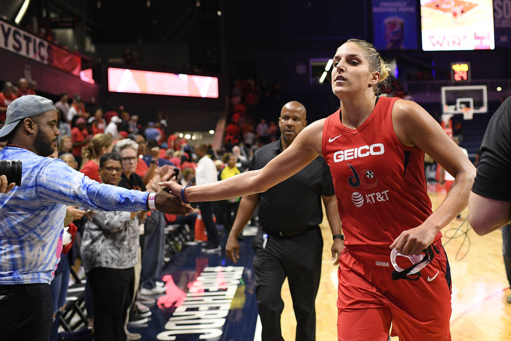 Washington Mystics' Elena Delle Donne runs off the court after Game 1 of the team's WNBA playof ...