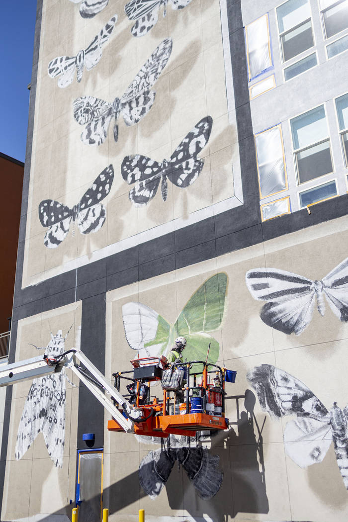 French painter Mantra works on his mural in preparation for Life is Beautiful music festival in ...