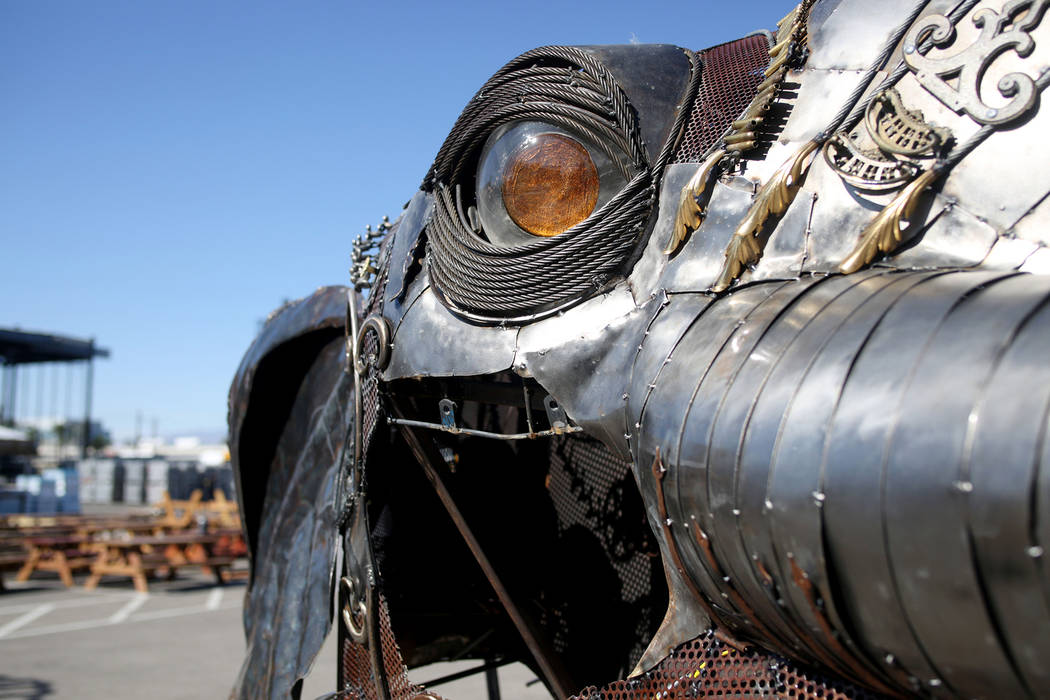 A sculpture of the "Monumental Mammoth" created by local Las Vegas artist Tahoe Mack, 18, is be ...