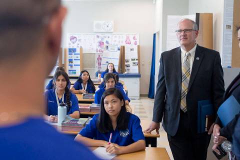 Assistant U.S. Secretary of Education Scott Stump visits a medical rrofessions course at East C ...