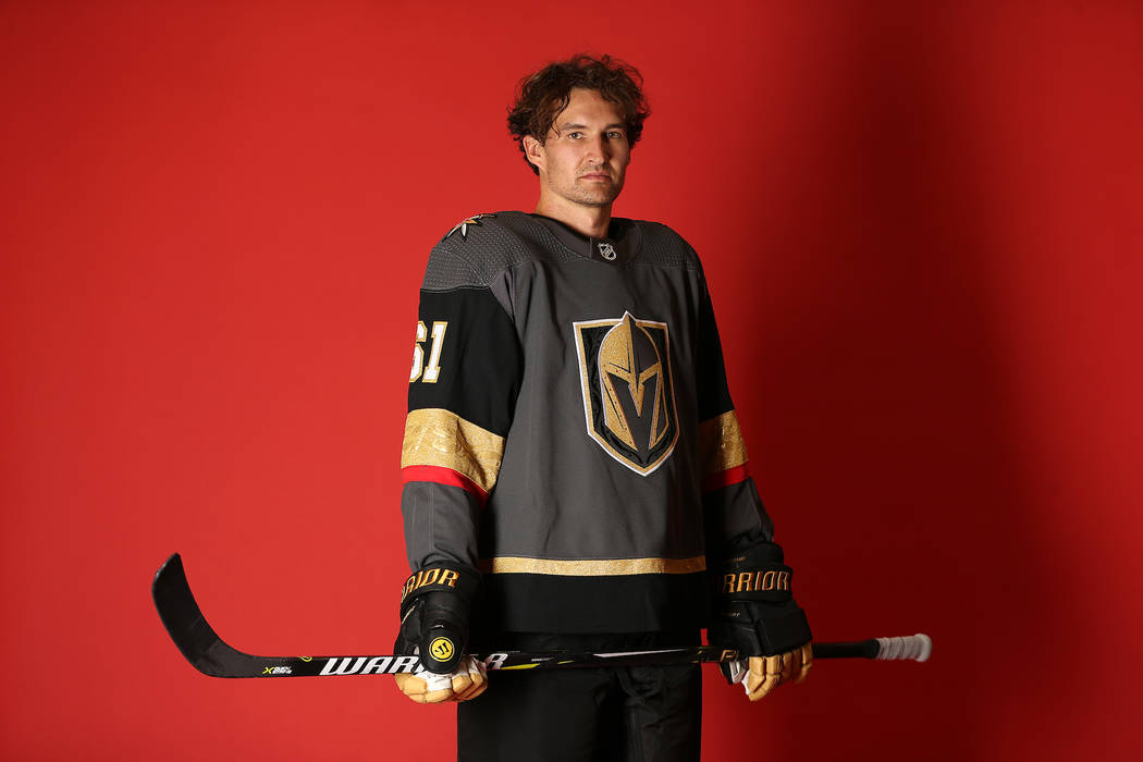 Vegas Golden Knights right wing Mark Stone (61) at City National Arena in Las Vegas, Thursday, ...