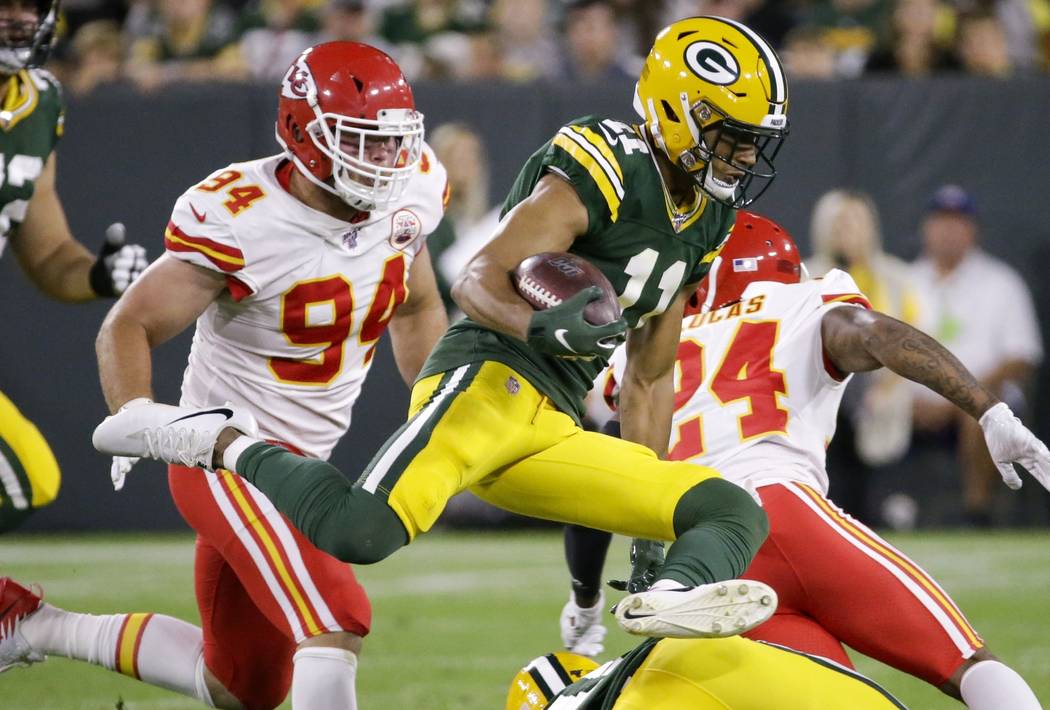 Green Bay Packers' Trevor Davis runs during the first half of a preseason NFL football game aga ...