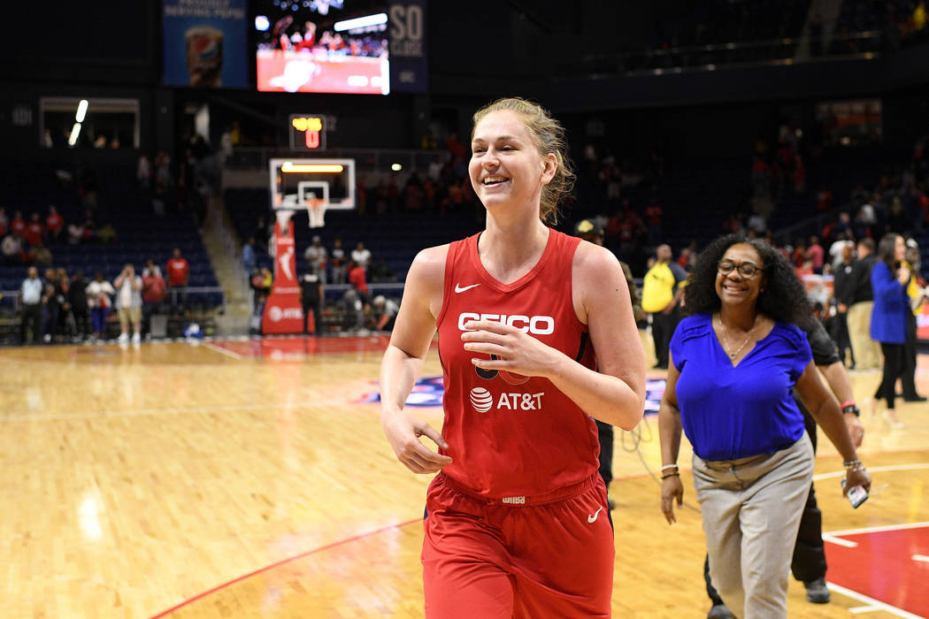 Washington Mystics center Emma Meesseman runs off the court after Game 2 of the team's WNBA pla ...