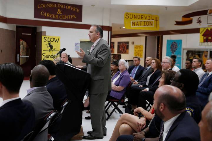 Clark County School District Superintendent Jesus Jara speaks during a press conference at Eldo ...