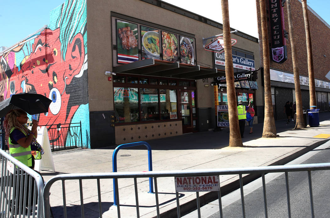 Siam Square Thai restaurant and Collector's Gallery are seen on Fremont Street where the street ...