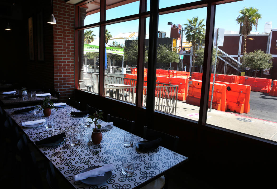 Seventh Street, as seen from Seventh and Carson restaurant, is closed for pedestrian and motor ...