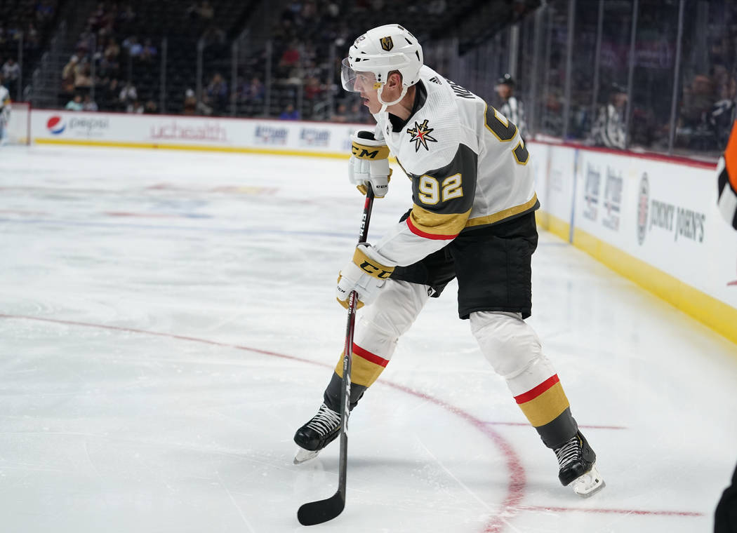 Vegas Golden Knights left wing Tomas Nosek skates during a preseason NHL hockey game between th ...